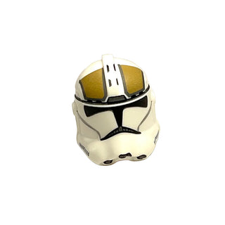 Minifigure, Headgear Helmet SW Clone Trooper (Phase 2) with Black Visor and Dark Tan Gunner Markings Pattern, Part# 11217pb13 Part LEGO® White Very Good