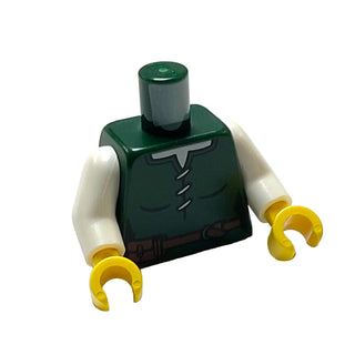 Torso Female Laced Shirt, White Neck, Reddish Brown Belt with Pouch Pattern / White Arms / Yellow Hands, Part# 973pb4838c01 Part LEGO® Dark Green