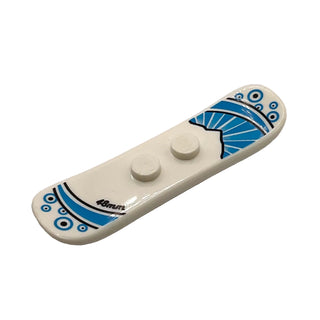 Snowboard Small with Dark Azure Circles and Curved Stripes, Black Dots, and '48mm' Pattern, LEGO® Minifigure Utensil, Part# 93218pb02