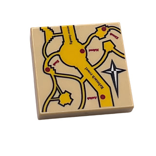 Tile 2x2 with Map HP Marauder's Pattern, Part# 3068pb0059 Part LEGO® Tan