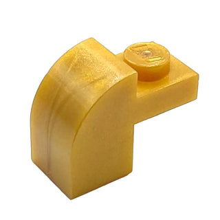 Yellow curved slope brick with recessed stud on top surface.