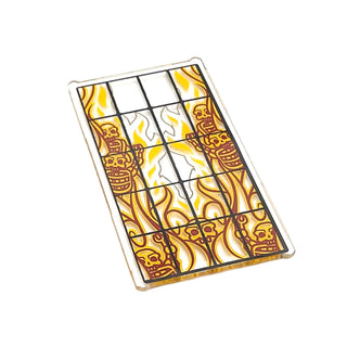 Glass for Window 1x4x6 with Black Bars and Flaming Skeletons Pattern (Sticker), Part# 57895pb007 Part LEGO® Trans-Clear Very Good