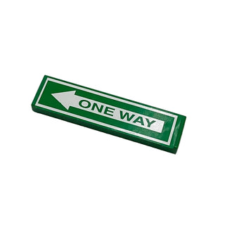 Tile 1x4 with Green 'ONE WAY' on White Arrow Pattern (Sticker), Part# 2431pb0029