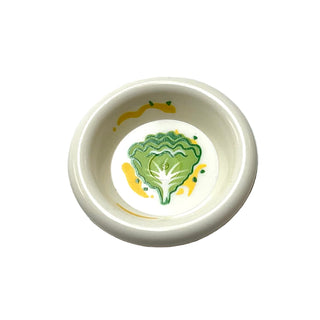 Minifigure, Utensil Dish 3 x 3 with Green and Lime Lettuce Leaf and Yellow Splotches Pattern, Part# 6256pb05 Part LEGO® White Very Good