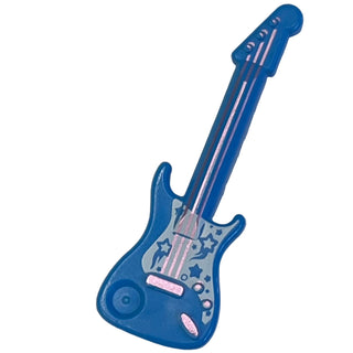 Minifigure, Utensil Musical Instrument, Guitar Electric with Metallic Pink Strings, Bridge, and Output Jack and White Pickguard with Stars Pattern, Part# 11640pb04 Part LEGO® Dark Azure