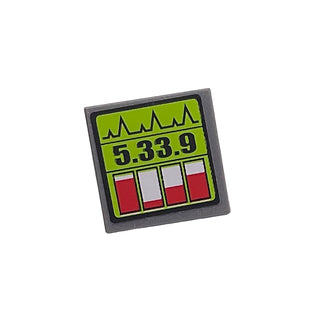 Road Sign 2 x 2 Square with Clip with Black '5.33.9' and Red Level Indicators Pattern (Sticker), Part# 30258pb047 Part LEGO® Dark Bluish Gray Very Good