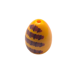 Egg with Small Pin Hole with Reddish Brown Stripes with Dark Brown Lines Pattern (Honeybee Abdomen), Part# 24946pb03 Part LEGO® Bright Light Orange