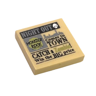 Tile 2x2 with Newspaper 'NIGHT OUT', 'MONSTER ROCK', 'Comes to TOWN' and 'CATCH a Zombie! Win the BIG price' Pattern (Sticker), Part# 3068pb0598