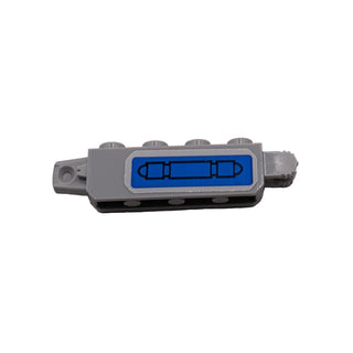 Hinge Brick 1 x 4 Locking with Pipe on Blue Background Pattern Model Right Side (Sticker), Part# 30387pb020R Part LEGO® Light Bluish Gray Very Good