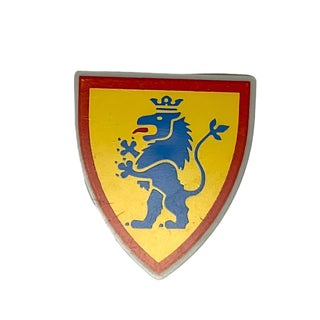 Minifigure Shield Triangular Short with Blue Lion Standing on Yellow Background with Red Border Pattern, Part# 3846p4g Part LEGO® Light Bluish Gray Very Good