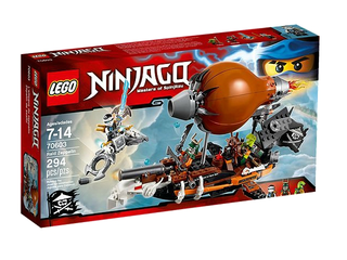 LEGO Ninjago Raid Zeppelin set 70603 empty box with printed artwork showing airship and minifigures.