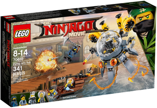 LEGO Ninjago Movie Flying Jelly Sub set box 70610 with yellow submarine and minifigures shown on packaging.