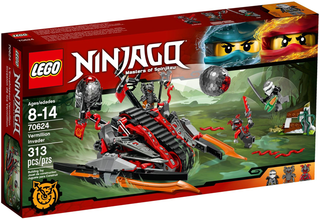 LEGO Ninjago 70624 Vermillion Invader empty box with red and black vehicle illustration and character graphics.