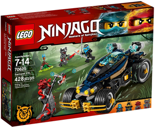 LEGO Ninjago Samurai VXL set 70625 box with red, black, and yellow packaging showing vehicle and minifigures.