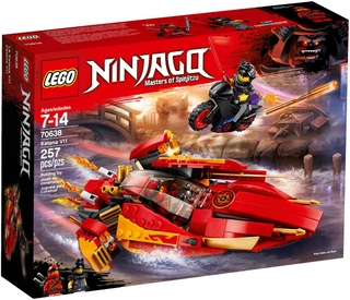 LEGO Ninjago Katana V11 set box featuring red ninja vehicle with yellow accents and minifigures.