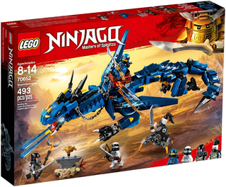 LEGO NINJAGO Stormbringer set box 70652 with blue dragon vehicle and minifigures displayed on front.
