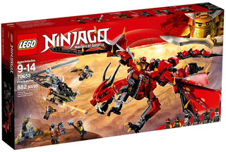 LEGO Ninjago 70653 Firstbourne red dragon set box with ninja minifigures and helicopter, ages 9-14.