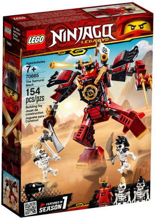 LEGO NINJAGO 70665 The Samurai Mech empty box with red and gold robot mech and minifigures printed on packaging.