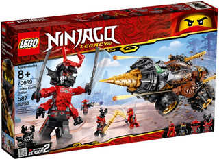 LEGO Ninjago Legacy Cole's Earth Driller set box featuring red mech, vehicle, and minifigures.