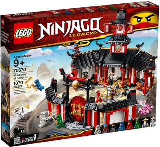 LEGO NINJAGO Legacy 70670 Monastery of Spinjitzu empty box with product imagery and specifications visible.