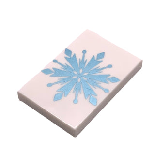 Tile 2 x 3 with Metallic Light Blue Snowflake Pattern, Part# 26603pb051 Part LEGO® White Very Good