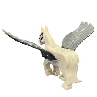 Pegasus, Movable Legs with Flat Silver Wings with Black Eyes, White Pupils, and Single Silver Buckle on Black Bridle Pattern (HP Abraxan), pegasus04 Minifigure LEGO®