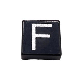 Tile 1 x 1 with Silver Capital Letter F Pattern, Part# 3070pb014 Part LEGO® Black