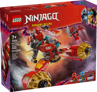 LEGO Ninjago set 71830 box featuring red mech with gold accents and character minifigures on orange and purple background.