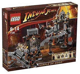 Empty LEGO Indiana Jones Temple of Doom set box with artwork showing temple structure and minifigures.