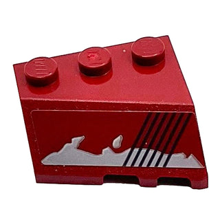Wedge 3 x 3 Sloped Left with Light Bluish Gray Damage and 6 Black Slanted Lines Pattern (Sticker), Part# 42862pb002 Part LEGO® Dark Red