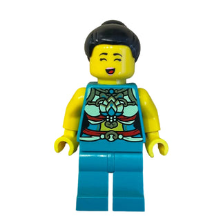 Lunar New Year Parade Participant - Ornate Dark Turquoise Costume, Black Bun, hol312 - LEGO® Holiday Minifigure