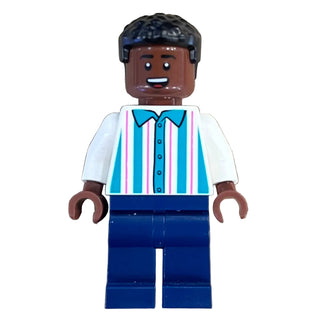 Soccer Spectator, White Shirt with Dark Turquoise and Dark Pink Stripes, soc162 - LEGO® Sports Minifigure