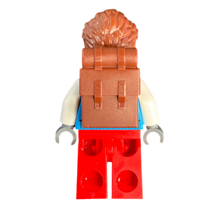 Tourist - Male, Dark Azure Jacket, Red Legs with Dark Red Stripes on Knees, Reddish Brown Swept Back Hair, Freckles, Backpack, hol330 Minifigure LEGO®