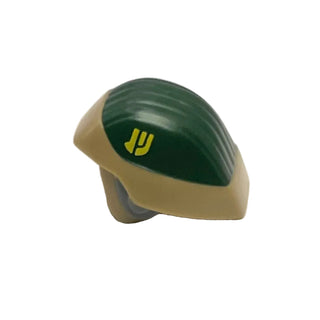 Minifigure, Headgear Helmet SW Rebel Trooper with Dark Green Top and Yellow Insignia Pattern, Part# 27135pb01 Part LEGO® Dark Tan Very Good