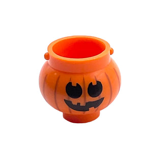 Minifigure, Utensil Pot Small with Handle Holders and Pumpkin Jack O' Lantern with Round Eyes, Part# 98374pb03 Part LEGO® Orange Very Good