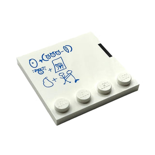 Tile, Modified 4 x 4 with Studs on Edge with Blue Whiteboard Formula Pattern, Part# 6179pb091 Part LEGO® White Very Good