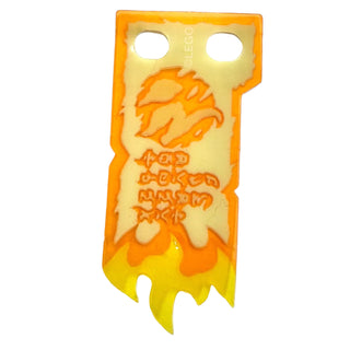 Tan Tattered Flag with Trans-Orange Border, Yellow Flames, Ninjago Logogram Letter S and 'THE FORBIDDEN ART' Pattern, Part# multipls16c Part LEGO® Very Good