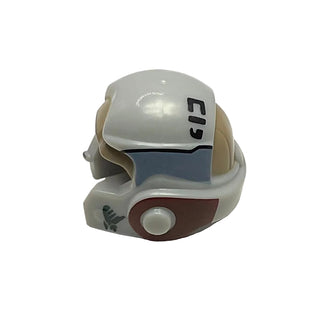 Minifigure, Headgear Helmet SW Rebel with Dark Tan, Dark Bluish Gray and Dark Red A-Wing Pilot Pattern (Jake Farrell), Part# 11538pb05 Part LEGO®