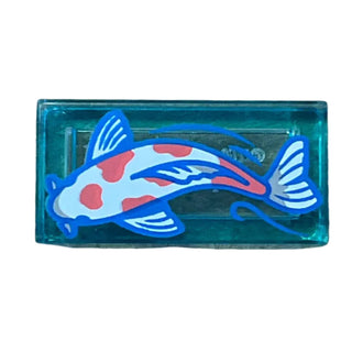 Tile 1 x 2 with White Koi Fish with Coral Spots Pattern, Part# 3069pb1167