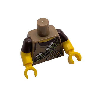 Torso Torn Tank Top with Belt over Dark Brown Shirt Pattern / Yellow Arms with Molded Dark Brown Short Sleeves Pattern / Yellow Hands, Part# 973pb1776c01 Part LEGO® Dark Tan