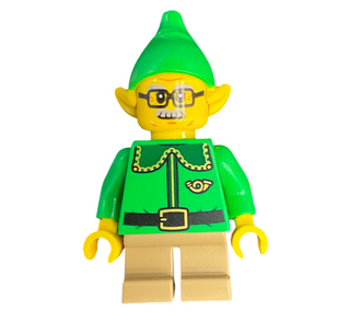Elf - Dark Green Collar and Gold Horn, Moustache and Glasses, hol367 Minifigure LEGO®