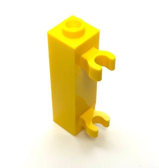Brick, Modified 1x1x3 with 2 Clips (Vertical Grip) - Hollow Stud, Part# 60583b Part LEGO® Yellow  