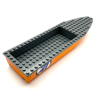 Boat, Hull Unitary 28x8 with Dark Bluish Gray Top, Part# 92710c01 Part LEGO® Decent - Orange  