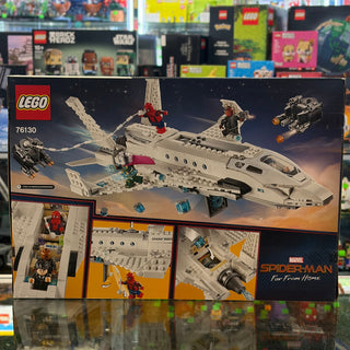 LEGO set 76130 box showing white jet aircraft with minifigures and small drone vehicle.