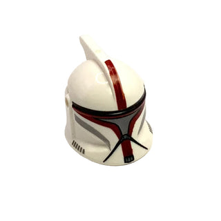 Minifigure, Headgear Helmet SW Clone Trooper with Holes, Dark Red Markings, and Silver Visor Pattern (Captain), Part# 61189pb17 Part LEGO® White Very Good