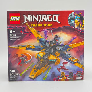 LEGO Ninjago Dragons Rising set 71833 box featuring yellow and blue jet with dragon imagery and 510 pieces.