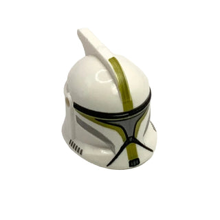 Minifigure, Headgear Helmet SW Clone Trooper with Holes, Olive Green Markings, and Silver Visor Pattern (Sergeant), Part# 61189pb12 Part LEGO® White Very Good