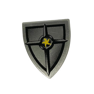 Shield Triangular Short with Black and Silver Blacksmith Star Pattern, LEGO® Minifigure Shield, Part# 3846pb023