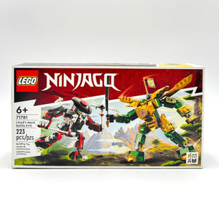 LEGO NINJAGO set 71781 box showing Lloyd's Mech Battle EVO with black and red mech and yellow aircraft, 223 pieces.