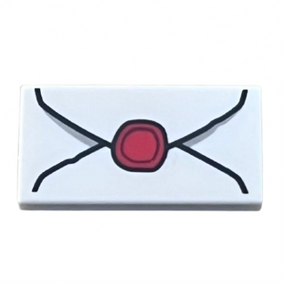 Tile 1 x 2 with Envelope with Red Wax Seal and Light Bluish Gray Highlights Pattern Part# 3069pb0779 Part LEGO® White